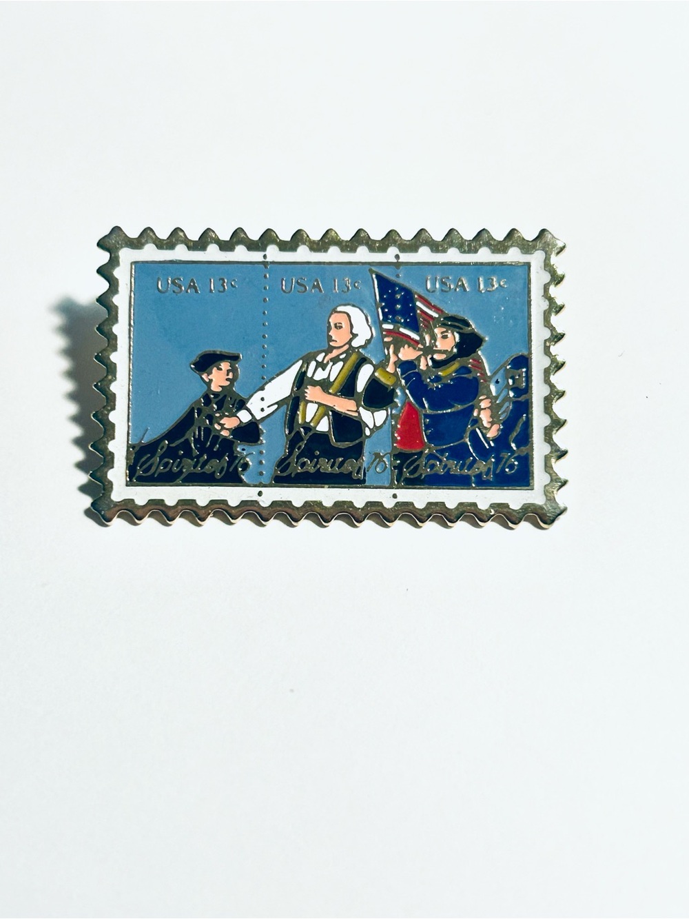 Vintage Stamp-Style Enamel Pin in Blue, Red, White - Spirit of 76, 250th